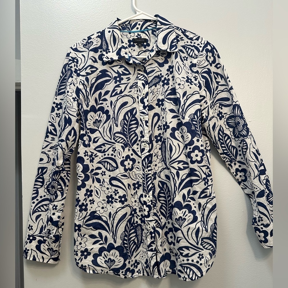Talbots Blue and White Floral Blouse